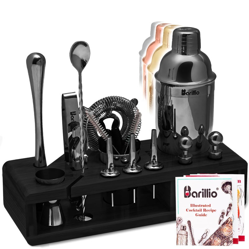 Barillio Black Bartender Kit - Stainless-Steel Cocktail Shaker Set w/Black Bamboo Stand - Mixology Bar Tools w/Drink Shaker  Mixer and Muddler for Cocktails - Home Bar Accessories - 23-Pc Bar Set - Image 1